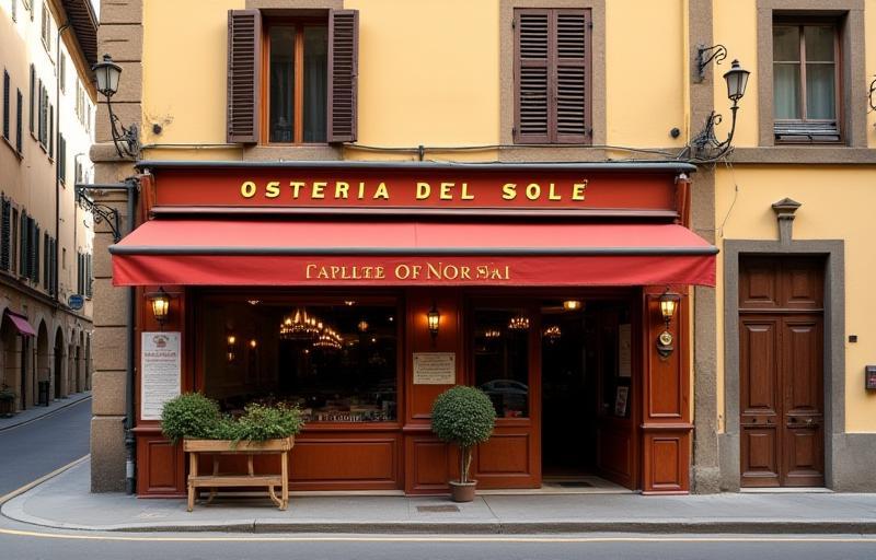 Vista esterna dell'Osteria del Sole sulla strada